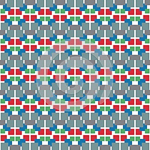 Vector seamless pattern texture background with geometric shapes, colored in blue, grey, green, red, white colors
