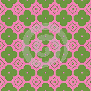 Vector seamless pattern texture background with geometric shapes, colored in pink, green colors