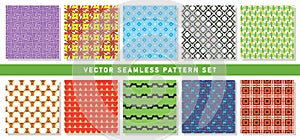 Vector seamless pattern texture background set with geometric shapes