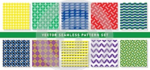 Vector seamless pattern texture background set with geometric shapes