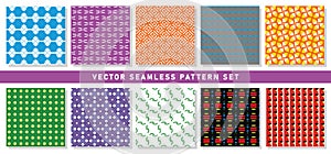 Vector seamless pattern texture background set with geometric shapes