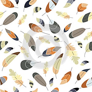 Vector seamless pattern,texture with feathers on the transparent background. Abstract, fantasy print. Nature colors. Soft colors.