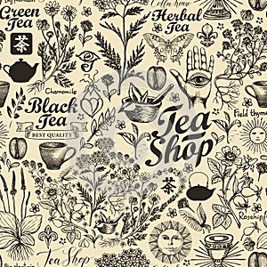 Vector seamless pattern on the theme of tea