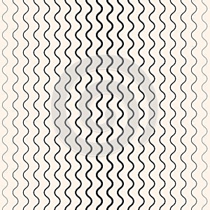 Vector seamless pattern with thin vertical wavy lines, halftone waves, stripes. Abstract minimalist monochrome texture with