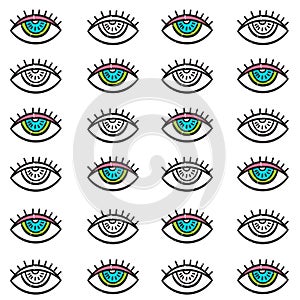 Vector seamless pattern of the Third Eye. Seamless background in hand-drawn style