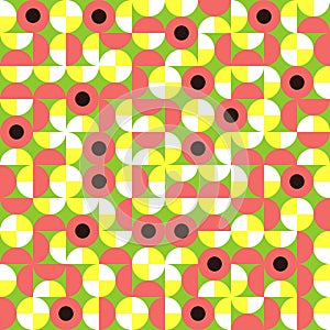 Vector seamless pattern tiles in red, neon green, yellow.