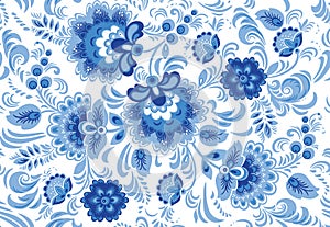 Vector seamless pattern in traditional russian gzhel style photo