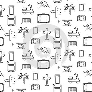 Vector seamless pattern with Travel vacation icons set