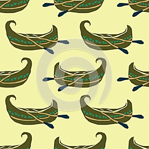 Vector seamless pattern with tribal boats