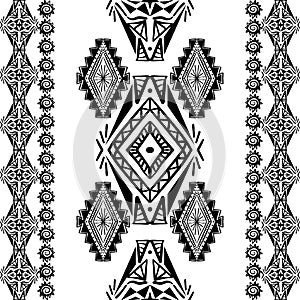 Vector seamless pattern with tribal native motives. Traditional ethnic stripe vertical ornament