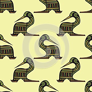 Vector seamless pattern with tribal or traditional bird.Modern stylish texture