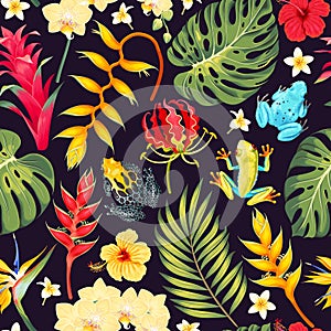 Vector seamless pattern with tropical flowers