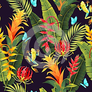 Vector seamless pattern with tropical flowers