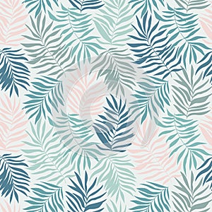 Vector seamless pattern with tropical leaves. Beautiful print with hand drawn exotic plants.