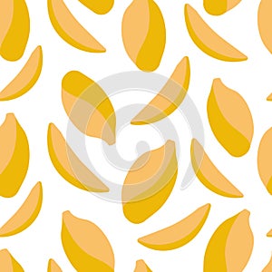 Vector seamless pattern with tropical mango fruit. For design packaging, textile, background, design postcards and posters
