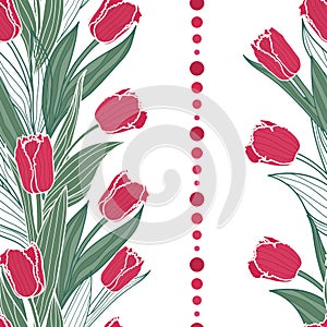 Vector seamless pattern with tulip flowers. Spring floral background, wallpaper