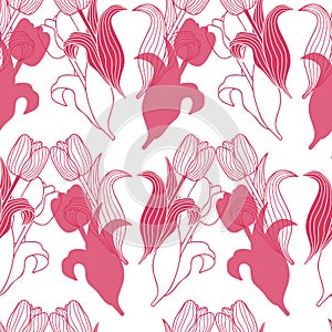 Vector seamless pattern with tulip flowers. Spring floral background, wallpaper