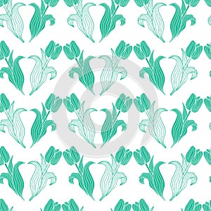 Vector seamless pattern with tulip flowers. Spring floral background, wallpaper