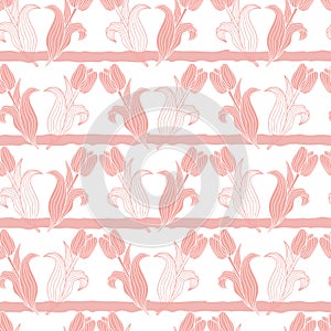 Vector seamless pattern with tulip flowers. Spring floral background, wallpaper