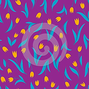 Vector seamless pattern with tulip on violet