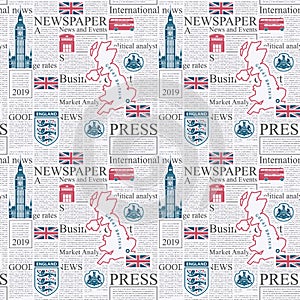 Vector seamless pattern with UK or London newspaper