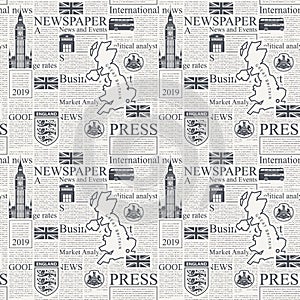 Vector seamless pattern with UK or London newspaper