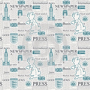 Vector seamless pattern with UK or London newspaper