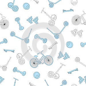 Vector seamless pattern of urban modern devices in line art style on white background
