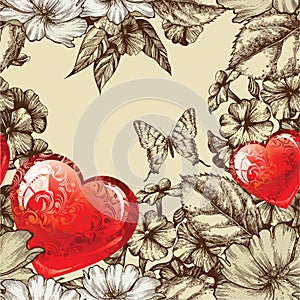 Vector seamless pattern Valentine's Day with flowe