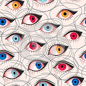 Vector seamless pattern with varicolored eyes