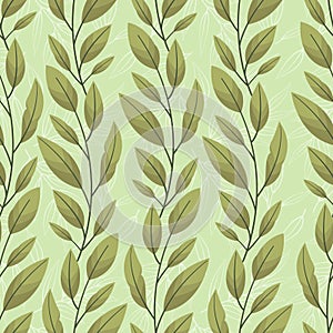 Vector seamless pattern with vertical  bay leaves twigs.