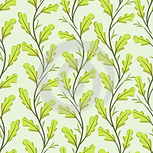 Vector seamless pattern with vertical oak twigs.