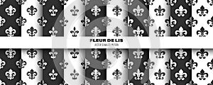 Vector Seamless Pattern with Vintage 3d Realistic White and Black Fleur De Lis. Heraldic Lily Texture, Retro Pattern for