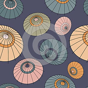 Vector seamless pattern with vintage colourful japan umbrellas