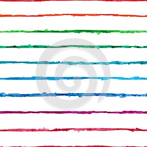 Vector seamless pattern with watercolor color strips on a white background.