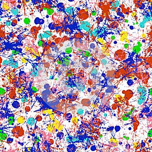 Vector seamless pattern with watercolor ink blots, splash and brush strokes
