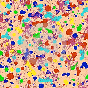 Vector seamless pattern with watercolor ink blots, splash and brush strokes.