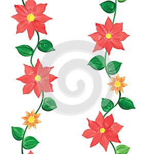Vector seamless pattern with watercolor pink flowers on a white background.