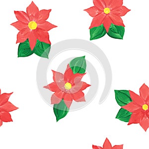 Vector seamless pattern with watercolor pink flowers on a white background.