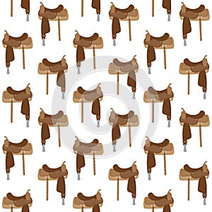 Vector seamless pattern of western horse saddle