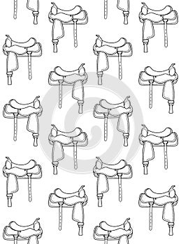 Vector seamless pattern of western horse saddle