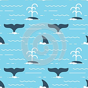 Vector seamless pattern with whale fins over the water. photo