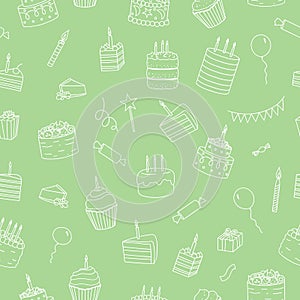 Vector seamless pattern of white cakes with candles