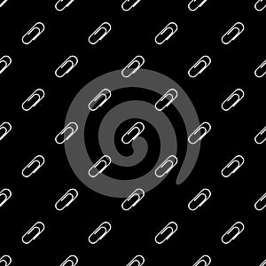 Vector seamless pattern of white paper clip on black background