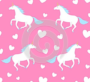 Vector seamless pattern of white unicorn on pink