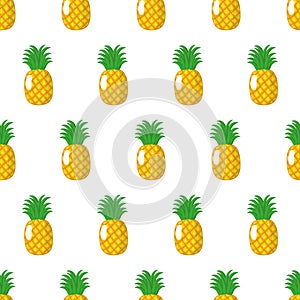 Vector seamless pattern with whole ripe yellow pineapple isolated on white background