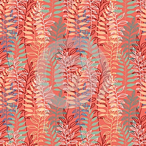 Vector seamless pattern with wild plants, herbs and branches, colorful botanical illustration, floral elements, hand