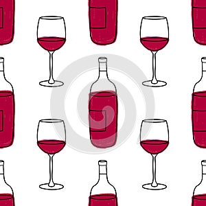 Vector seamless pattern with Wine bottles and glasses. Background for cafÃ©, bar or restaurant menu design, wine tasting, wine