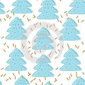Vector seamless pattern with winter cute Christmas trees. Scandinavian style. Abstract Hand drawn background for design