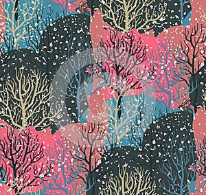Vector seamless pattern with winter forest